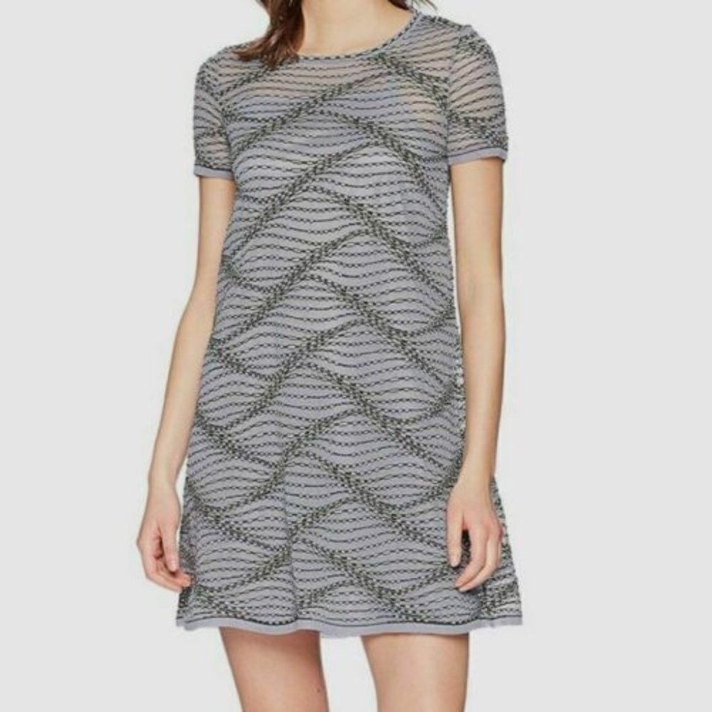 M Missoni Women Gray Wave Knit Jewel  Short-Sleeve A-Line Mini Dress Sz …